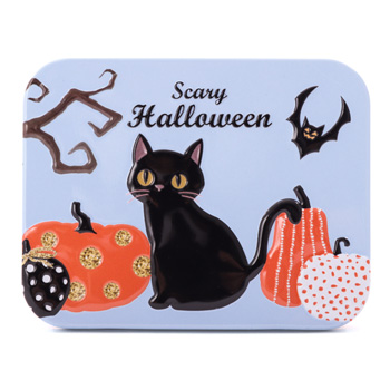 ハロウィン ミニスクエア缶 黒猫 ブルー 0453 三洋堂 世界のおみやげショップ ハロウィン ミニスクエア缶 黒猫 ブルー 0453 三洋堂 世界のおみやげショップ