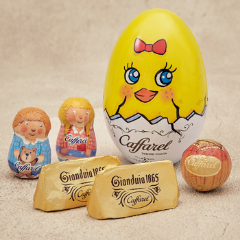 カファレル Caffarel アートエッグ ひよこ 缶入り チョコレート アソート5粒 ブランド袋付き【105571】