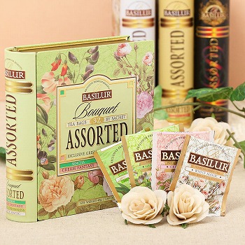 バシラーティー BASILUR TEA ブーケ アソートブック缶 TEA BOOK (緑茶ベースのフレーバーほか ティーバッグ 4種セット)【105990】